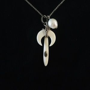 BRAND NEW Chan Luu White Bone Crescent/Horn & Baroque Pearl 32” Necklace